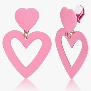 Pink Heart Drop Clip-On Earrings